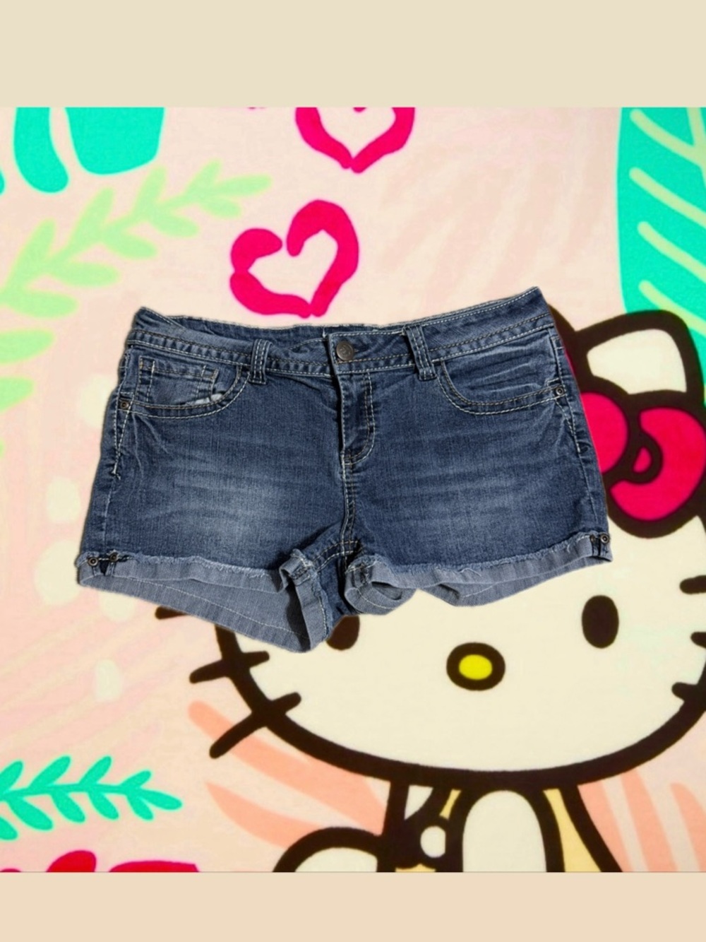 No Boundaries Dark Blue Denim Jean Shorts - Casual Roll Cuff